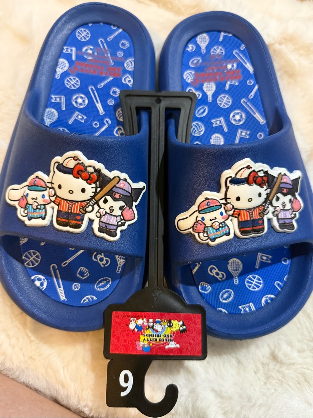 Hello Kitty Navy Blue Kids Slide Sandals with Character Patches